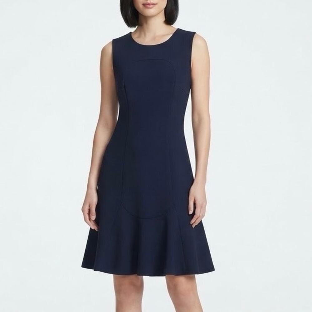 Elie Tahari Navy Blue Sleeveless Structured Seamed Flare Cocktail Dress Size 4